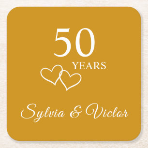 Elegant Personalised Golden 50th Anniversary Party Square Paper Coaster