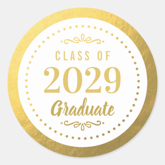 Elegant Personalised Graduate Faux Gold Foil Classic Round Sticker (Front)