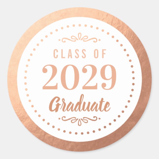 Elegant Personalised Graduate Faux Rose Gold Foil Classic Round Sticker (Front)