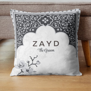 Elegant Personalised Groom Cushion Noir Floral