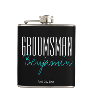 Elegant Personalised GROOMSMAN Black Flask