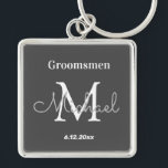 elegant personalised  groomsmen black white key ring<br><div class="desc">elegant modern personalised  groomsman black , custom</div>