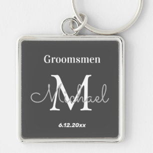 elegant personalised  groomsmen black white key ring