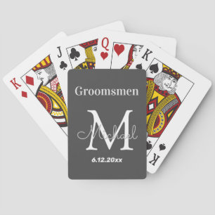 elegant personalised groomsmen brown white playing cards