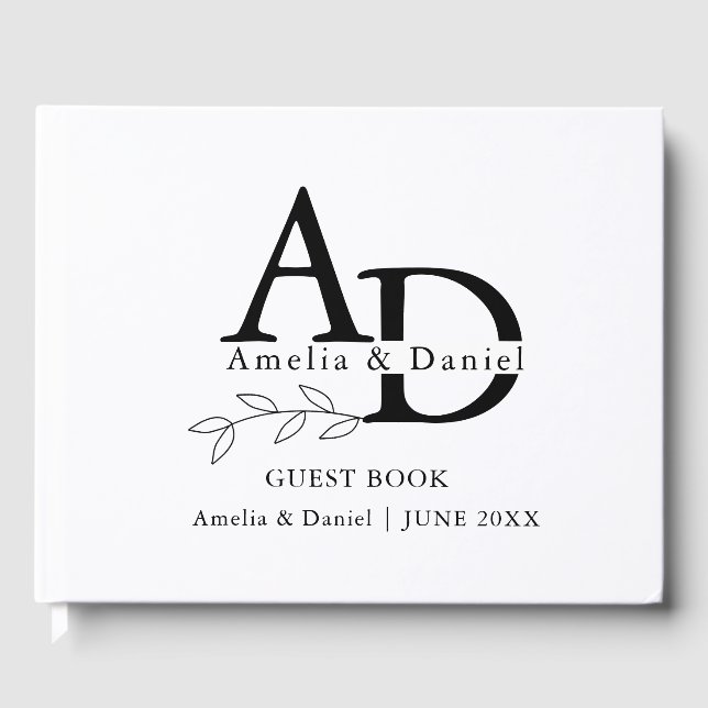Elegant Personalised Guestbook with Black Calligra (Front)