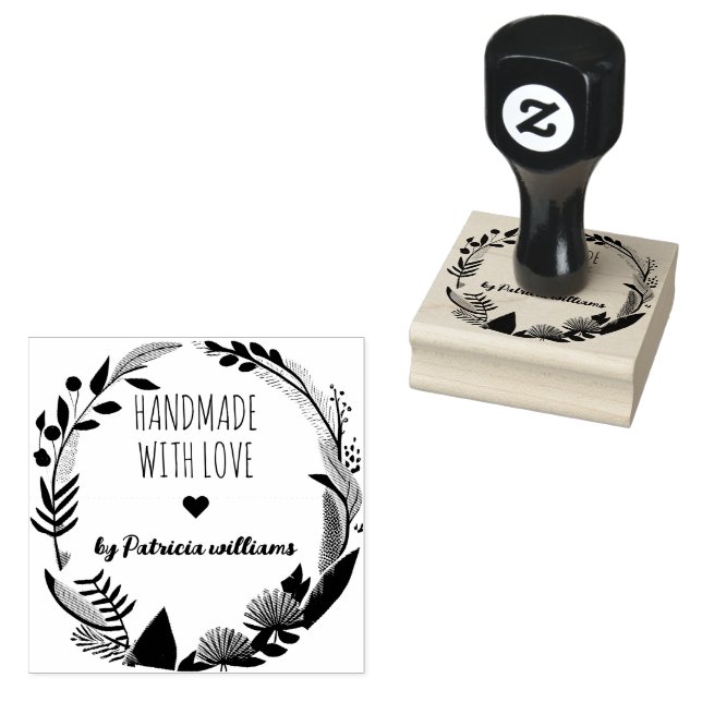Elegant Personalised Handmade By Name Rubber Stamp (Stamped)