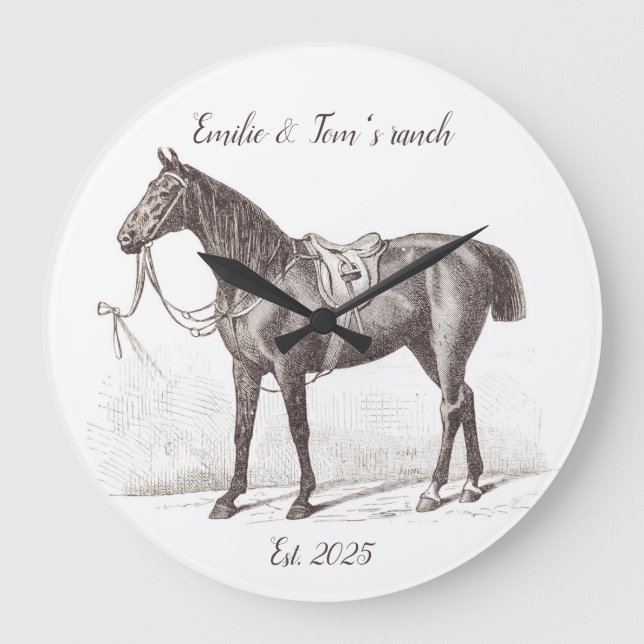 Elegant personalised horse equestrian  large clock (Front)