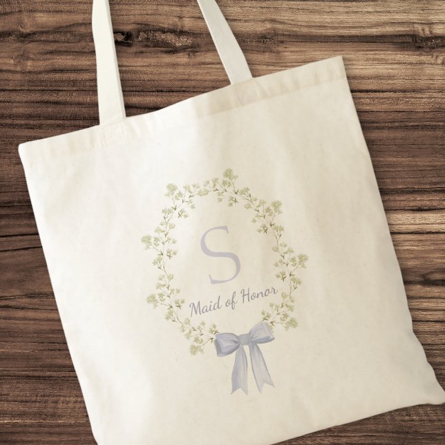Elegant Personalised Initial Bow Maid of Honour Tote Bag (Cute initial tote for maid of honor.)