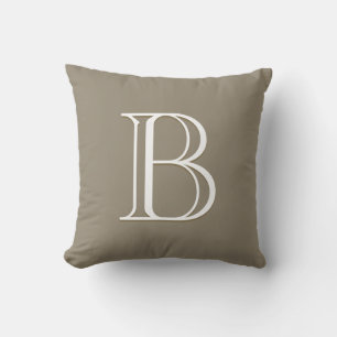Elegant Personalised Initial Taupe Brown Monogram Cushion