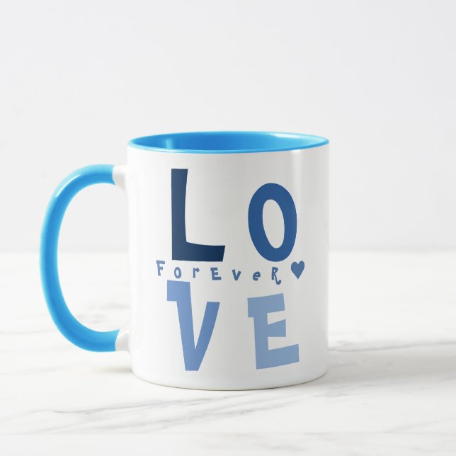 Elegant Personalised LOVE, Name in Blue Typography Mug (Left)