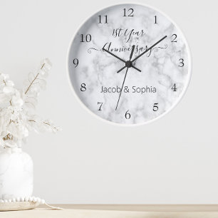 Elegant Personalised Marble Anniversary Wedding Clock