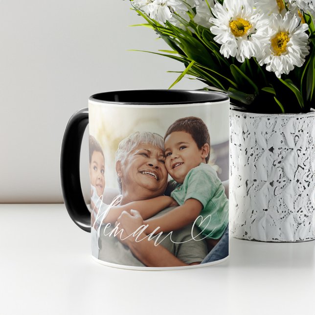 Elegant Personalised Memaw Photo Mother's Day Gift Mug (Memaw Script Heart Grateful for Every Moment Photo Mug)