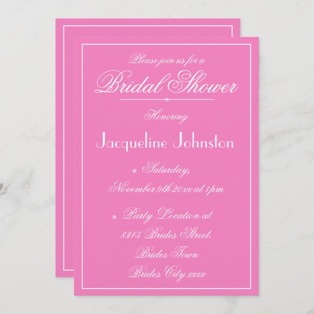 Elegant Personalised Modern Classic Bridal Shower Invitation (Front/Back)