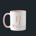 Elegant Personalised Monogram and Name in Pink Mug<br><div class="desc">The design features customisable typography for name and monograph personalisation in an elegant light rose,  pastel pink script colour.    
For questions,  contact the artist at wafadahdalcreates@gmail.com. © Wafa Y. Dahdal - All Rights Reserved.</div>
