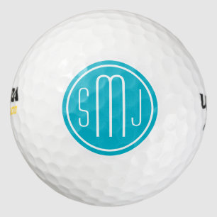 Elegant Personalised Monogram and Scuba Blue Frame Golf Balls