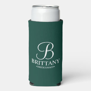 Elegant Personalised Monogram Bridesmaid Seltzer Can Cooler