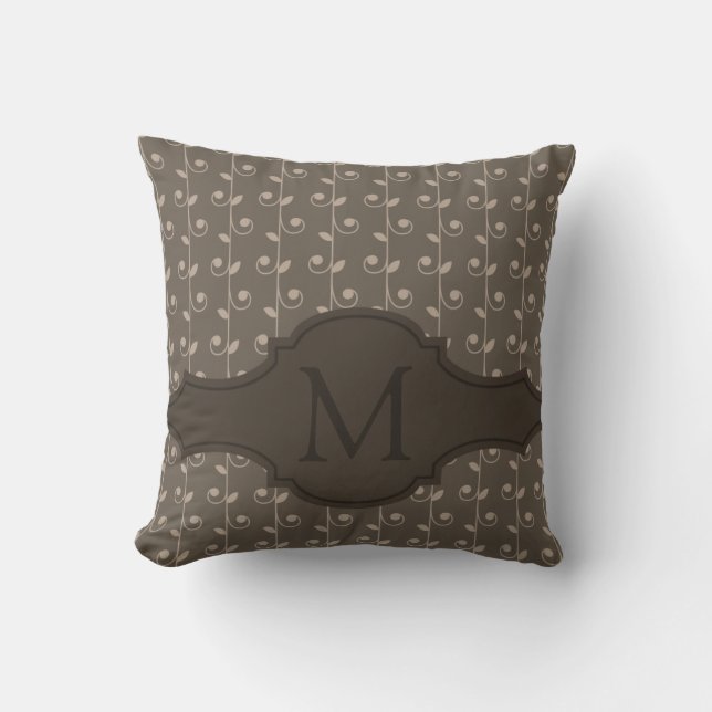 Elegant Personalised Monogram Brown Beige Pattern Cushion (Front)