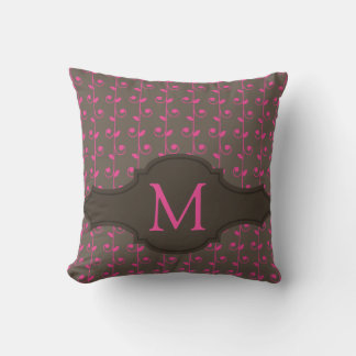 Elegant Personalised Monogram Brown Pink Pattern Cushion