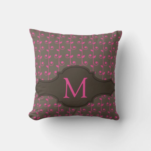 Elegant Personalised Monogram Brown Pink Pattern Cushion (Front)