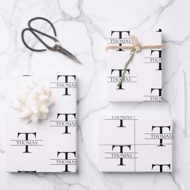 Elegant Personalised Monogram Custom Name Pattern Wrapping Paper Sheet (Front)