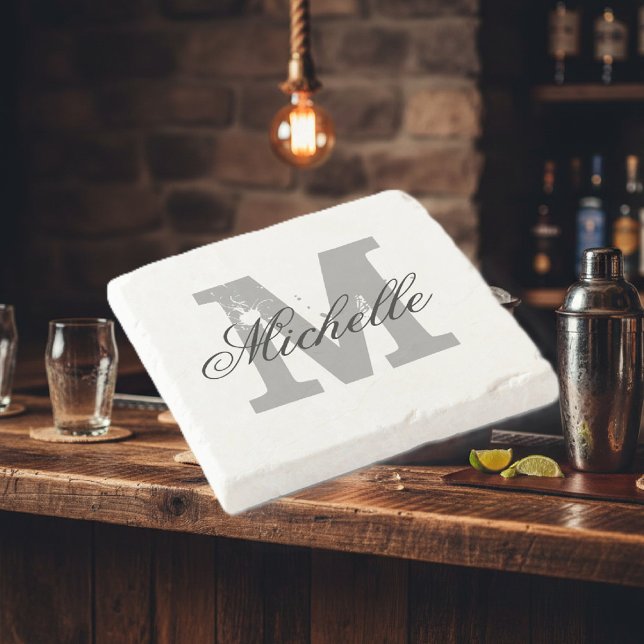 Elegant personalised monogram letter stone coaster (Monogrammed stone coaster)