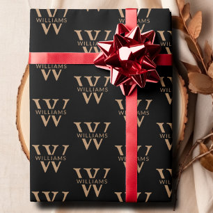 Elegant Personalised Monogram Name Custom Black Wrapping Paper
