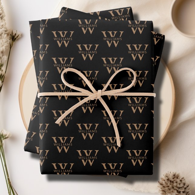Elegant Personalised Monogram Name Custom Black Wrapping Paper Sheet (Elegant Personalized Monogram Name Custom Black Wrapping Paper Sheets)