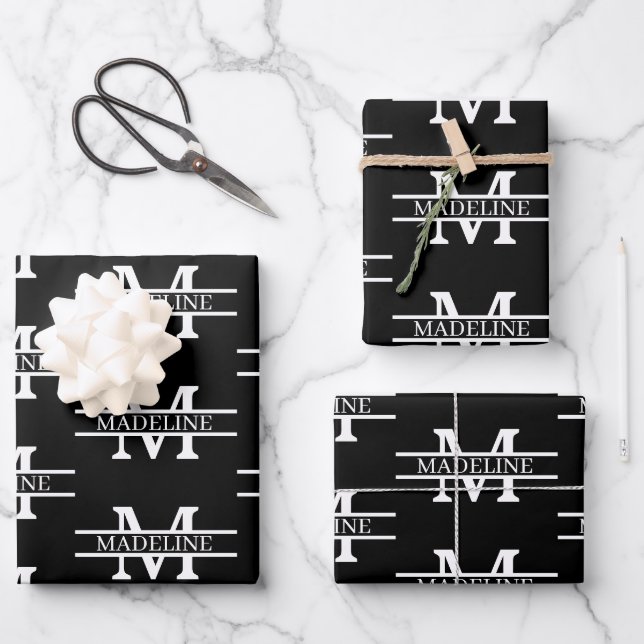 Elegant Personalised Monogram Name Custom Wrapping Paper Sheet (Front)