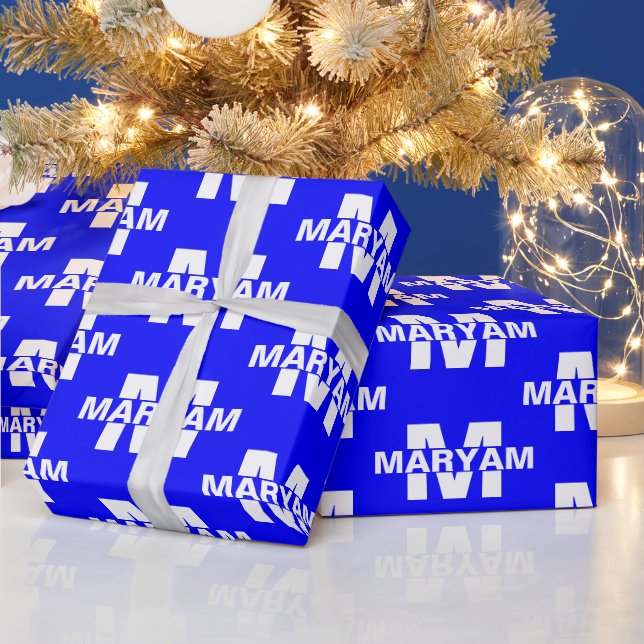Elegant Personalised Monogram Name Royal Blue Wrapping Paper (Holidays)