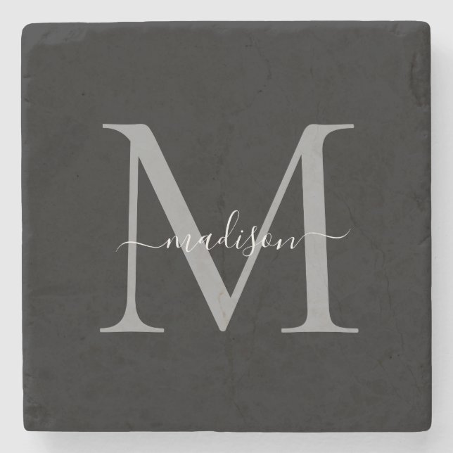 Elegant Personalised Monogram & Name Stone Coaster (Front)