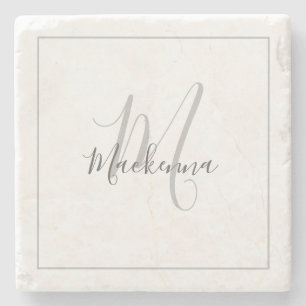 Elegant Personalised Monogram Name Stylish Script Stone Coaster