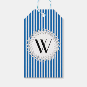 Elegant Personalised Monogram on Blue Stripes Gift Tags