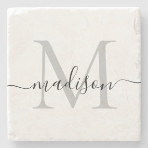 Elegant Personalised Monogram Script Name Stylish Stone Coaster