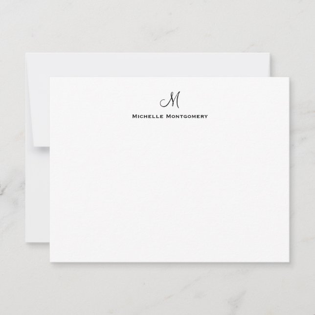 Elegant Personalised Monogram Script Stationery Card (Front)