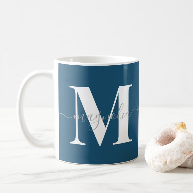 Elegant Personalised Monogram Teal Initial Coffee Mug (With Donut)
