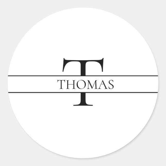 Elegant Personalised Monogrammed Custom Name Classic Round Sticker (Front)