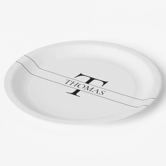 Elegant Personalised Monogrammed Custom Name Paper Plate (Angled)