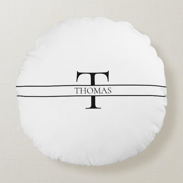Elegant Personalised Monogrammed Custom Name Round Cushion (Front)