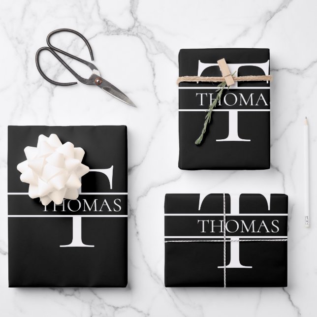 Elegant Personalised Monogrammed Custom Name  Wrapping Paper Sheet (Front)