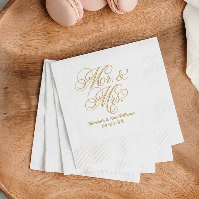 Elegant Personalised Mr and Mrs Wedding Monogram Foil Napkins (Creator Uploaded)
