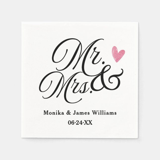 Elegant Personalised Mr and Mrs Wedding Monogram Napkin (Front)