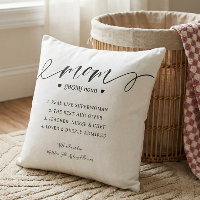 Elegant Personalised Mum Definition Keepsake Cushion (Custom Mom Script Definition Mother's Day Keepsake Throw Pillow)