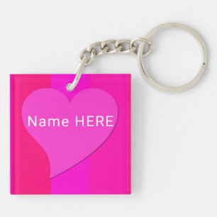 Elegant Personalised Name and Pink Heart Key Ring