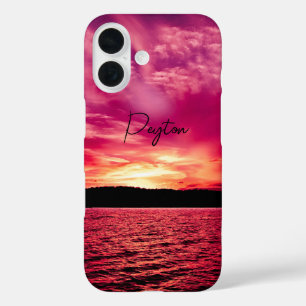 Elegant Personalised Name Dusk Sunset Water iPhone 16 Case