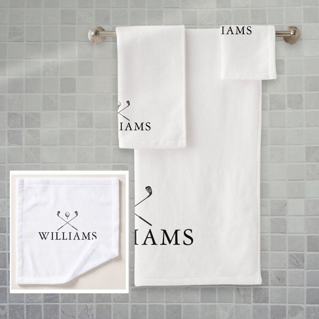 Elegant Personalised Name Golf Clubs Bath Towel Set (Creator Uploaded)