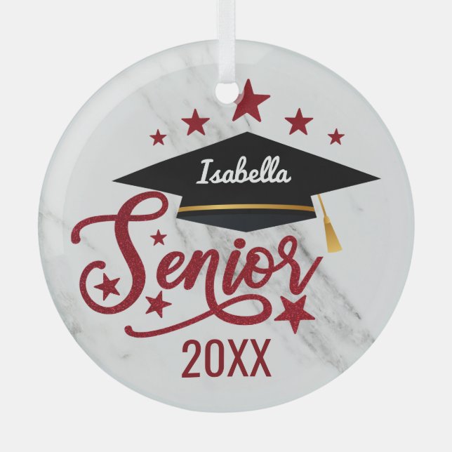 Elegant personalised Name Graduation senior 2021  Glass Tree Decoration (Front)