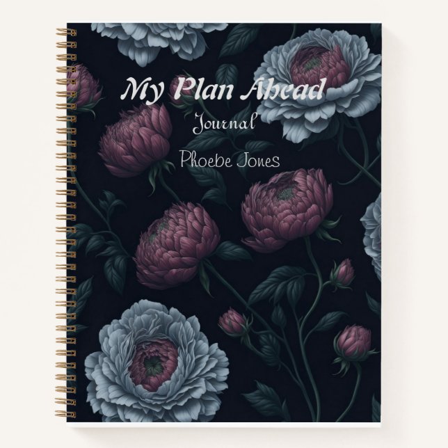 Elegant Personalised Name Peonies Journal Notebook (Front)