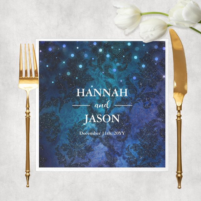 Elegant Personalised Navy Blue Winter Wedding Napkin (Elegant Personalized Navy Blue Winter Wedding Napkins
)