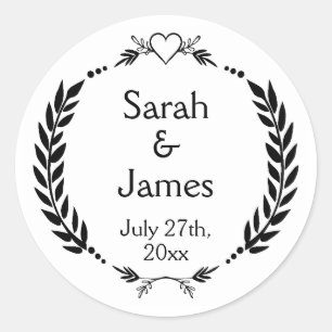 Elegant Personalised Newlyweds Names Wedding Date Classic Round Sticker