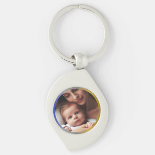 Elegant Personalised Photo Blue Silver & Gold Key Ring